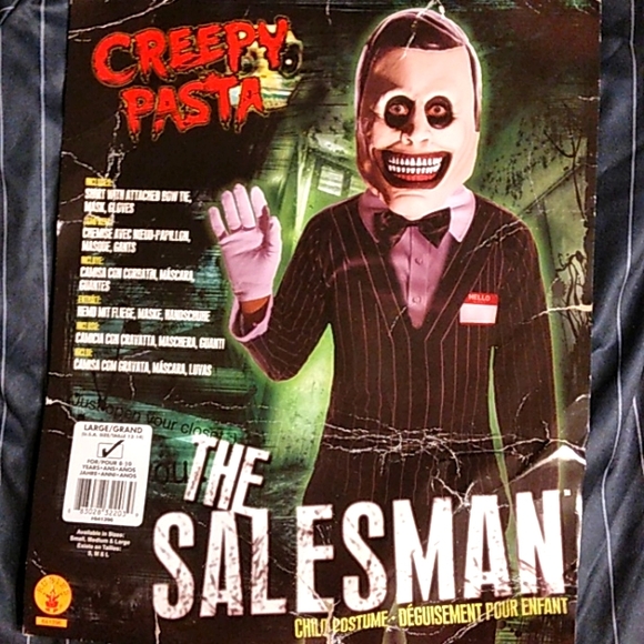 ☆SHIPS ASAP☆NWT Creepy Pasta the Salesman Kid's Halloween Costume Large 12-14 - Picture 8 of 13